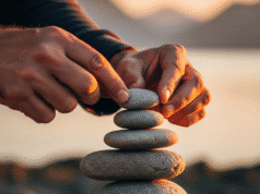 Mažų pokyčių galia: kaip būti 1% geresniam kiekvieną dieną? vyro rankos dėlioja akmenis