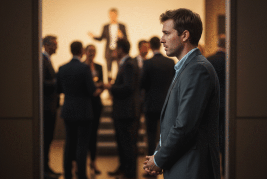 Networkingo patarimai intravertams: kaip įveikti nerimą vyras renginyje stovi nuošaliai