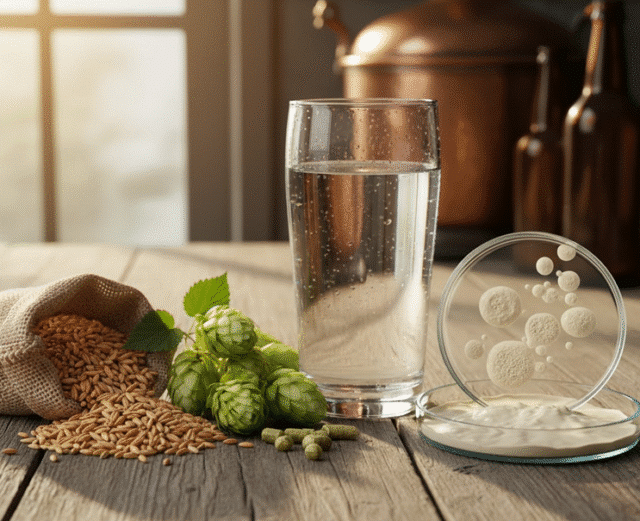 ant stalo sudėti alaus ingrredientai