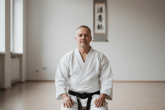 Kovos menai vyrų saviugdai: Kaip išsirinkti tinkamiausią kelią? keturiasdešimtmetis vyras su kimo sėdi ant grindų salėje