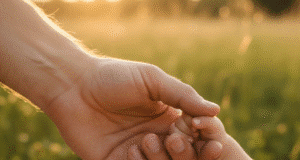 Meilė be sąlygų: kodėl tai svarbiausia dovana Jūsų vaikams? tėčio ranka laiko vaiko rankutę