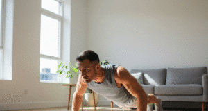 Sporto salė tavo galvoje: kaip specialiųjų pajėgų metodika gali išlaisvinti tave nuo svarmenų ir abonementų vyras namie daro atsispaudimus