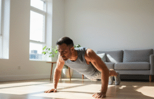 Sporto salė tavo galvoje: kaip specialiųjų pajėgų metodika gali išlaisvinti tave nuo svarmenų ir abonementų vyras namie daro atsispaudimus