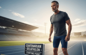 Šimtamečio dekatlonas: ar esate pasiruošęs svarbiausioms savo gyvenimo varžyboms? vyras prie starto linijos