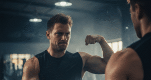 7 didžiausios raumenų auginimo klaidos: kodėl jūsų pastangos gali neduoti rezultatų vyras sporto salės stovi prieš veidrodį