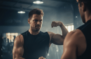 7 didžiausios raumenų auginimo klaidos: kodėl jūsų pastangos gali neduoti rezultatų vyras sporto salės stovi prieš veidrodį