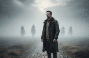 Keturi apokalipsės raiteliai jūsų gyvenime: kaip išvengti lėtinės mirties? vyras stovi vidury kelio už jo keturi mirties raiteliai