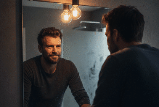 Nustok būti auka: 3 mąstymo spąstai, kurie žlugdo tavo charizmą vyras žiūri į veidrodį prietemoje