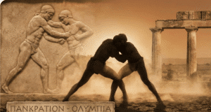 Pankrationas ir gladiatoriai: Kur slypi tikrosios vakarietiškos kovos šaknys? Arenoje vaizduojama pankrationo kova