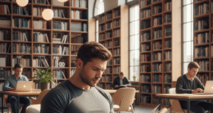 Karys ir poetas tavyje: kaip suderinti intelektą ir fizinę jėgą jaunas sportiškas vyras skaito knygą bibliotekoje