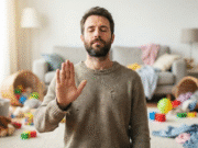 Pykčio valdymas šeimoje: kaip išlikti ramiu, kai norisi sprogti? tėtis raminasi vaikų kambaryje