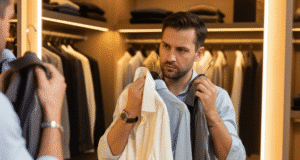 Stiliaus alchemija: kaip spalvų derinimas aprangoje gali jus pakeisti vyras spintoje renkasi marškinių spalvą