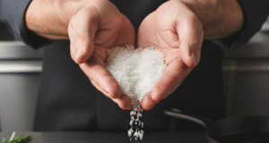 Druskos menas: esminė pamoka, kaip akimirksniu pagerinti kiekvieną patiekalą vyro rankos beria druską ant kepto steiko