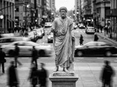 Tyla prieš audrą: kaip stoicizmo principai padeda išlikti nepalaužiamam graikų stoiko statula vidury gatvės