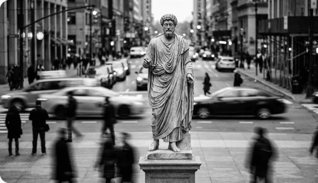 graikų stoiko statula vidury gatvės
