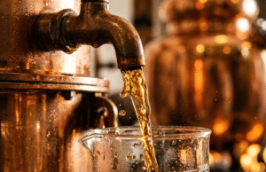 Kaip gaminamas konjakas: terroir, dviguba distiliacija ir ąžuolo magija konjakas pilamas iš varinės statinės į stiklinį indą