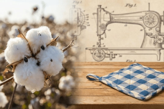 Vieno medvilnės gaminio istorija: neįtikėtina kelionė nuo sėklos iki Jūsų virtuvės puodkėlės medvilnė ir medvilnės padėkliukas