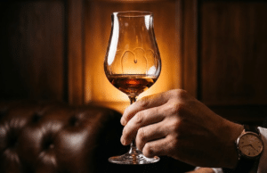 Konjakas ir jo ragavimas: kaip tapti tikru žinovu ir vengti klaidų vyro ranka laiko konjako taurę