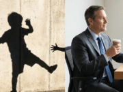 Berniuko psichologija: Kodėl daugelis vyrų taip ir neužauga? nuotraukoje subrendęs vyras sėdi ir berniuko šešėlis ant sienos