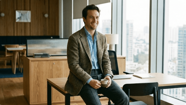 vyras apsirengęs business casual stiliumi