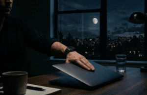 Kodėl ramybė naktį yra geriau už tobulą matematiką dieną: kaip išvengti finansinių klaidų Vyro ranka ryžtingai uždaro nešiojamąjį kompiuterį